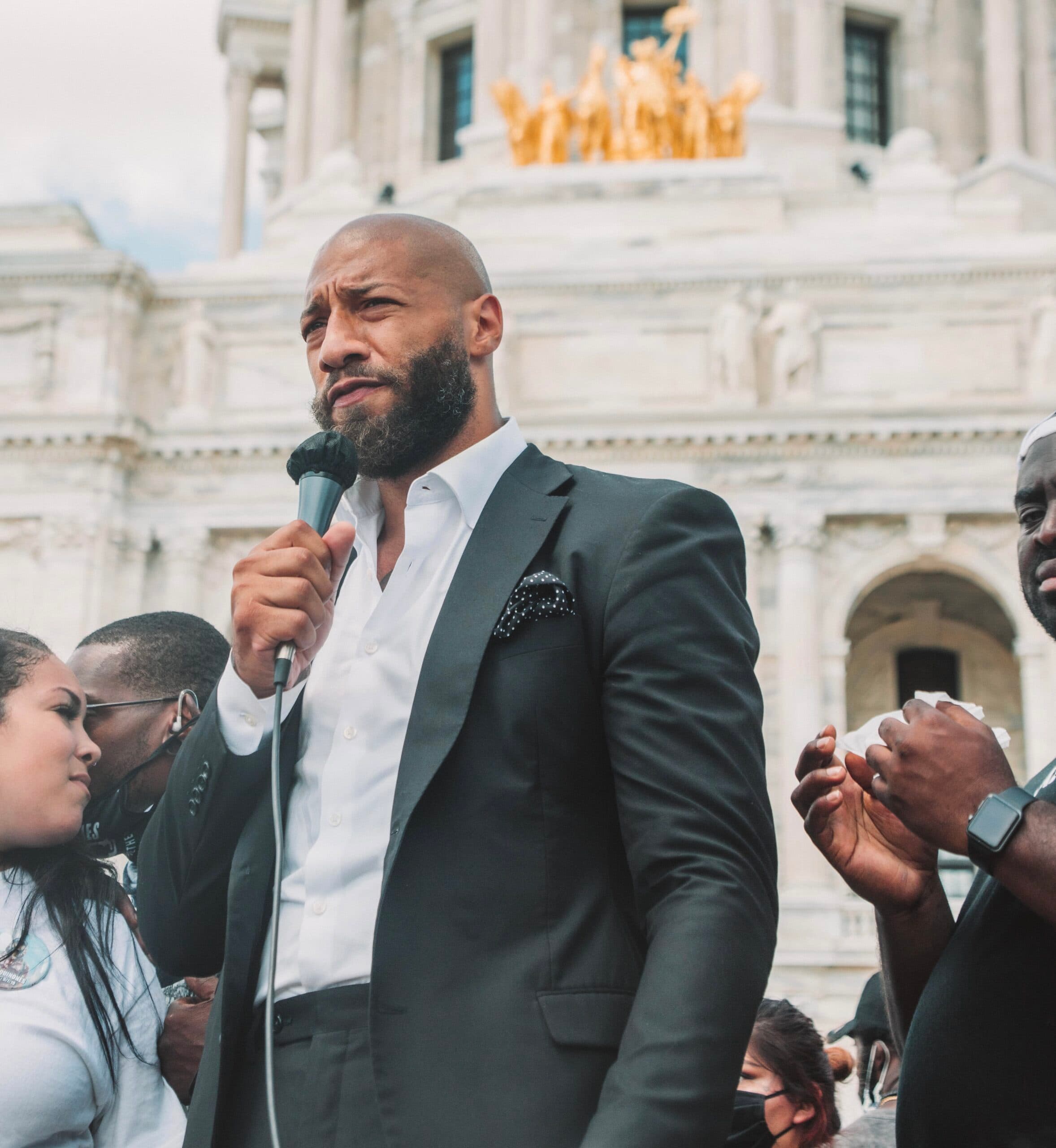 Royce White speaking at a rally at the Minnesota State Capitol